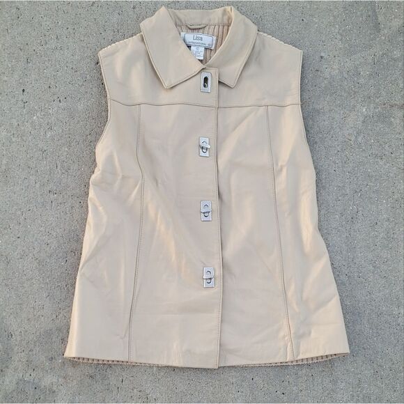 Lisa International Vintage Lamb Leather and Ribbed Knit Vest Large - Picture 1 of 9